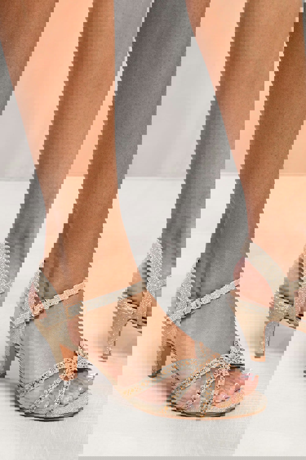 Where's That From Frida Diamante Mesh Strappy Heel in Gold Glitter