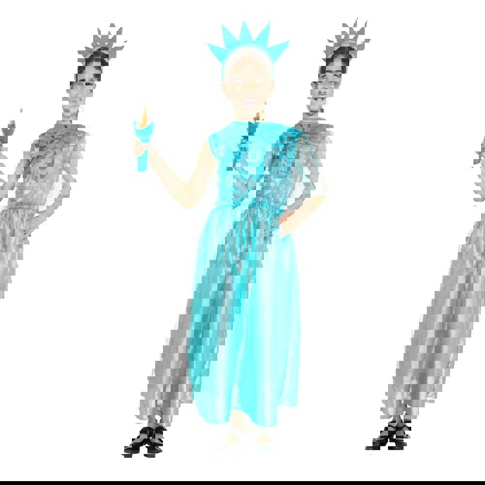 Bristol Novelty Girls Statue Of Liberty Costume With Plush Torch - Light Blue