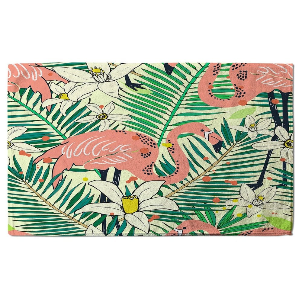 Benjamin Tate Design Abstract Flamingos with palm leaves (Bath Towel)