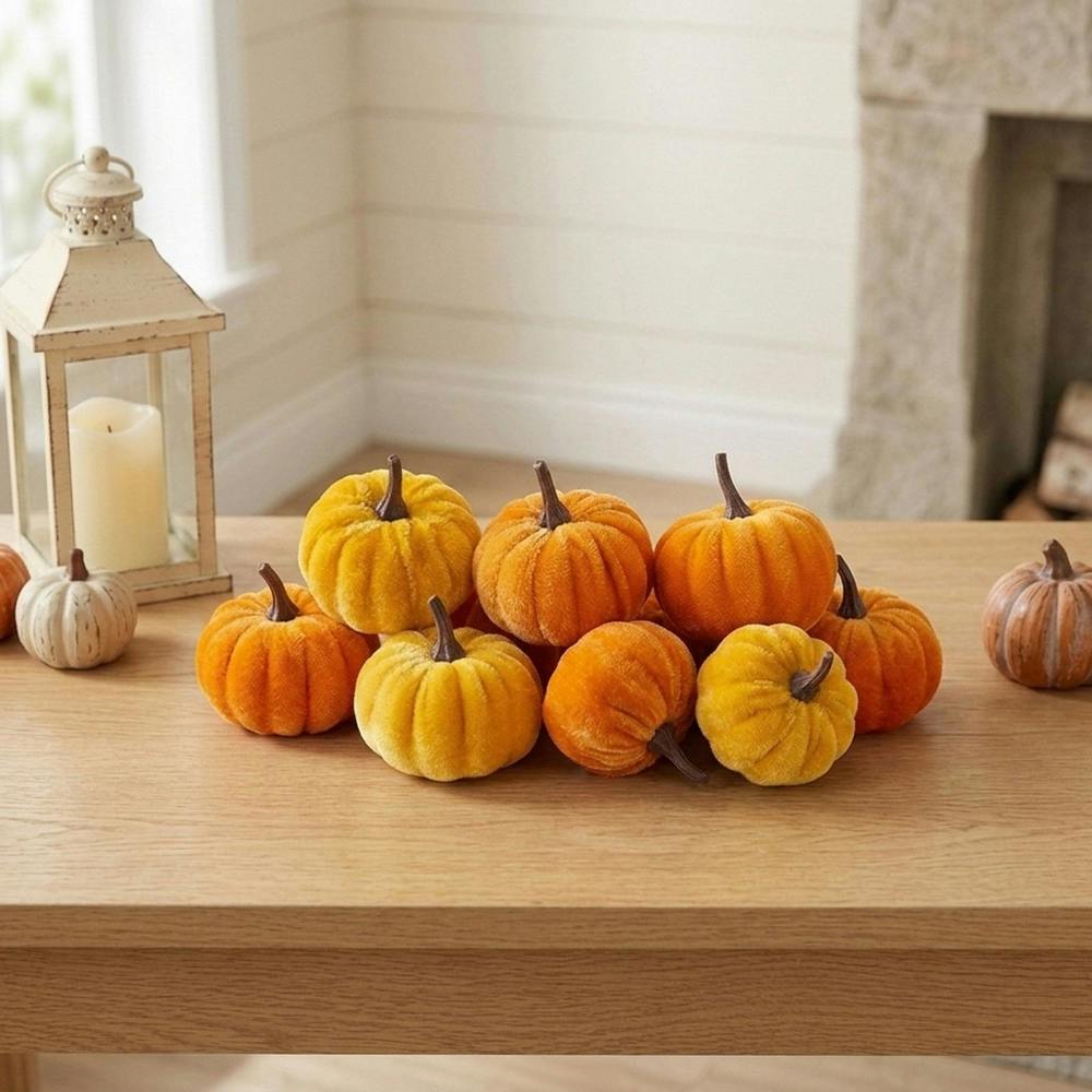 Garden Greatness Set Of 12 Orange Velvet Pumpkins