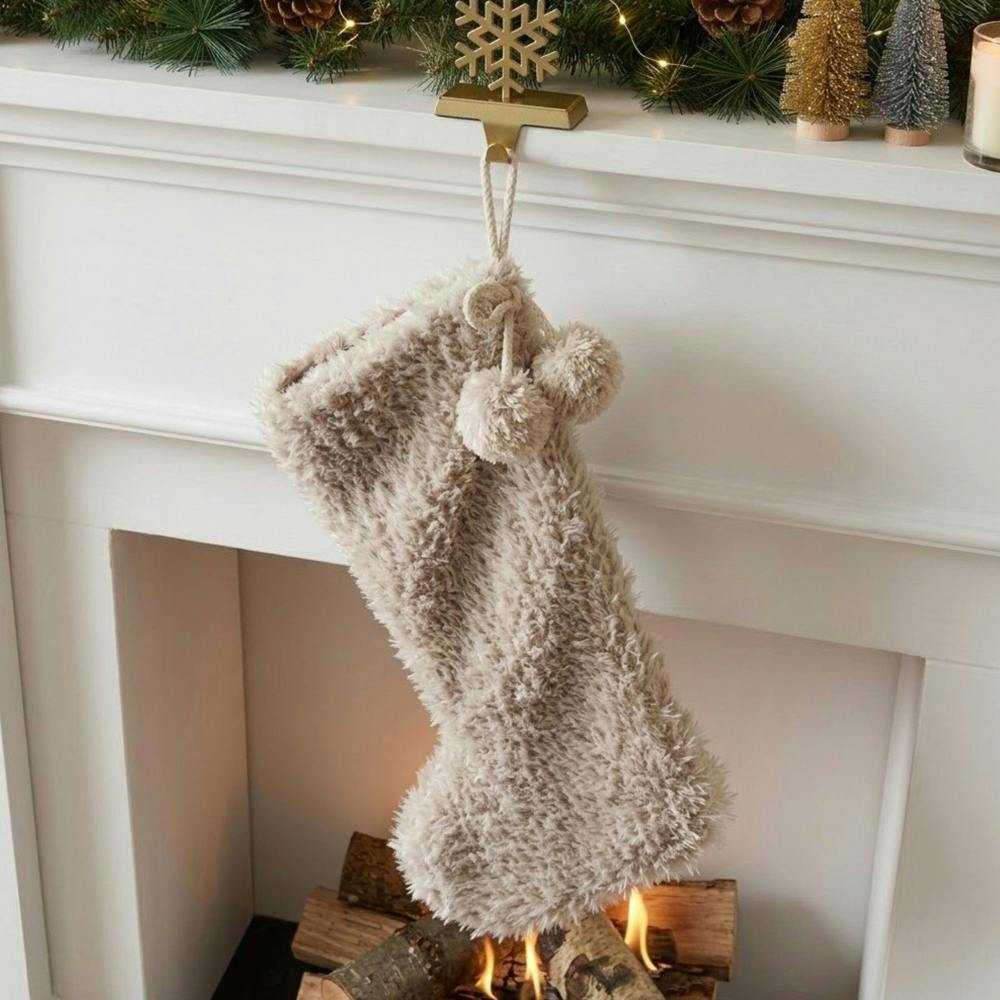 Garden Greatness Cream Faux Fur Christmas Stocking