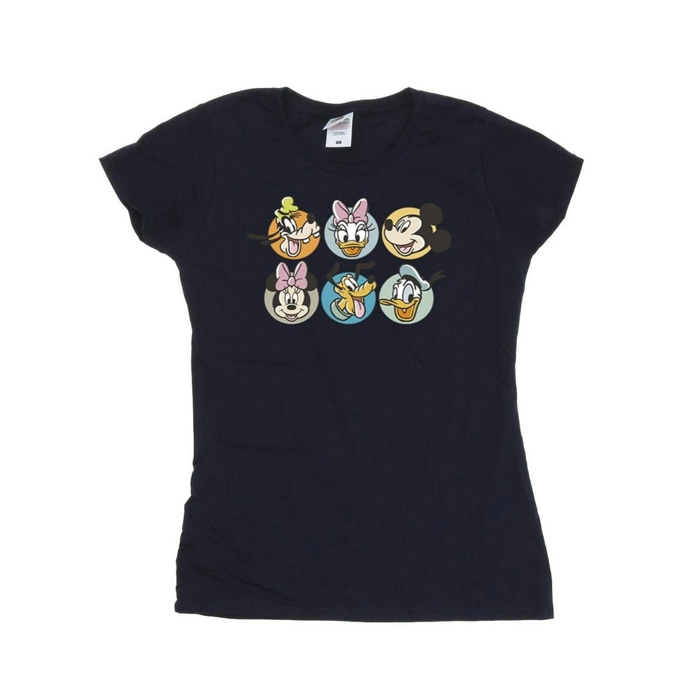 Disney Womens/Ladies Mickey Mouse And Friends Faces Cotton T-Shirt - Navy Blue