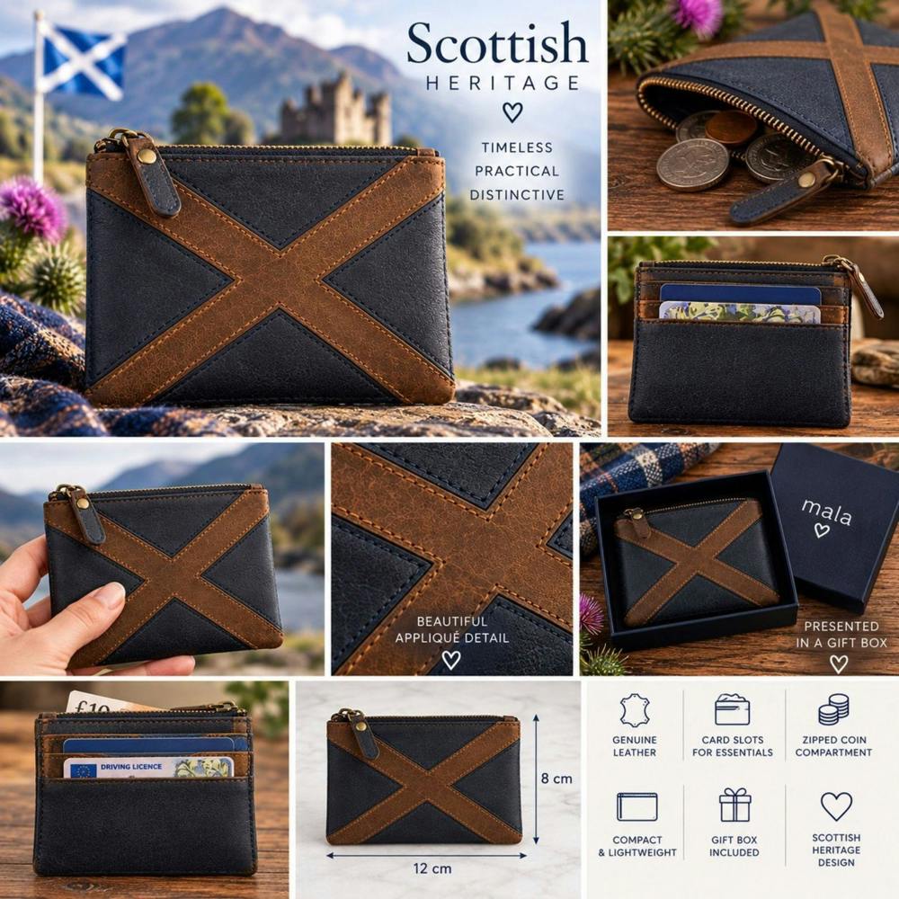 Mala Leather Saltire Scottish Flag Leather Coin Purse