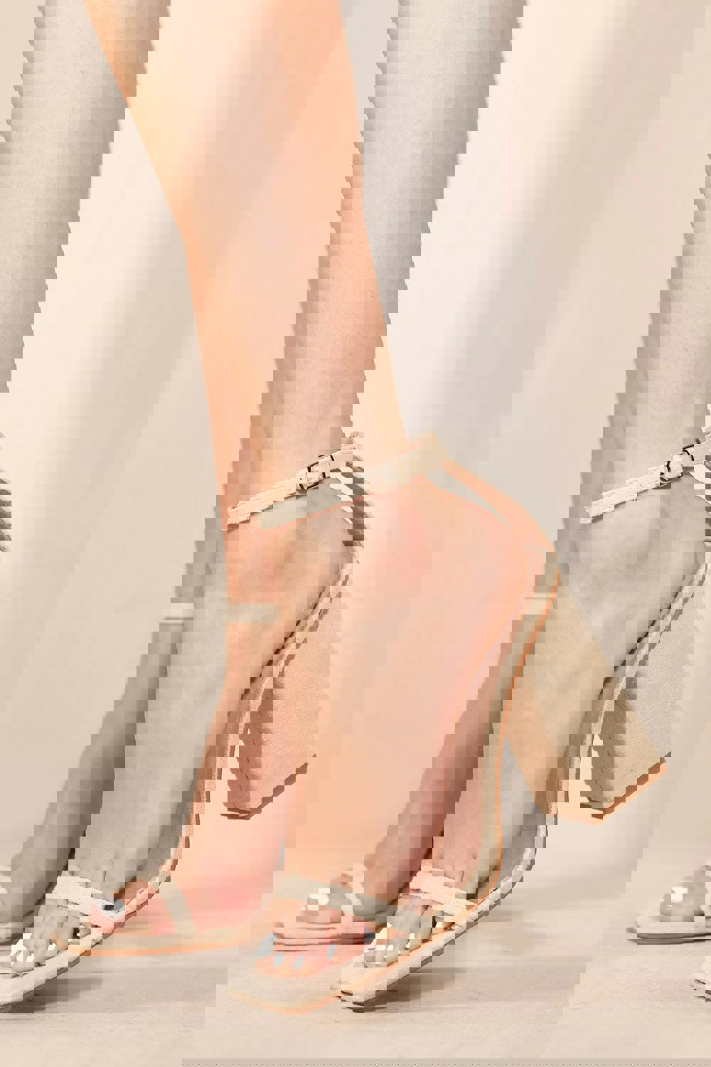 Where's That From Fallon Square Toe High Block Heel Sandals With Ankle Strap in Ivory Cream Suede