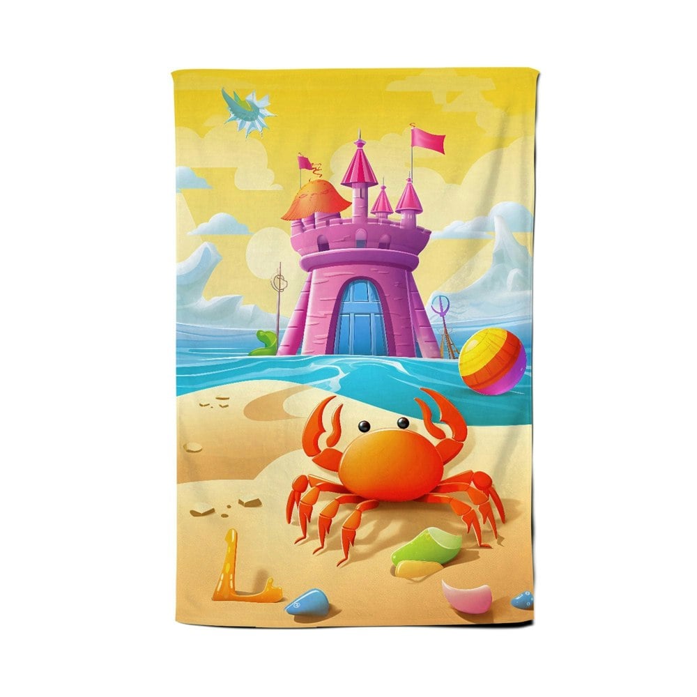 Warren Reed Orange Crab On A Beach Holiday Tea Towel