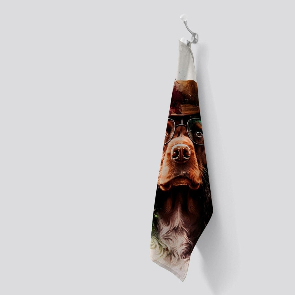 Warren Reed English Cocker Spaniel With Glasses Splashart Tea Towel