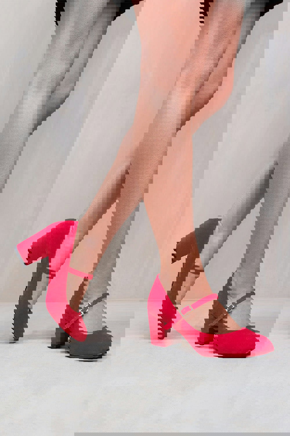 Where's That From Araceli Wide Fit Block Heel Mary Jane Pumps in Red Suede