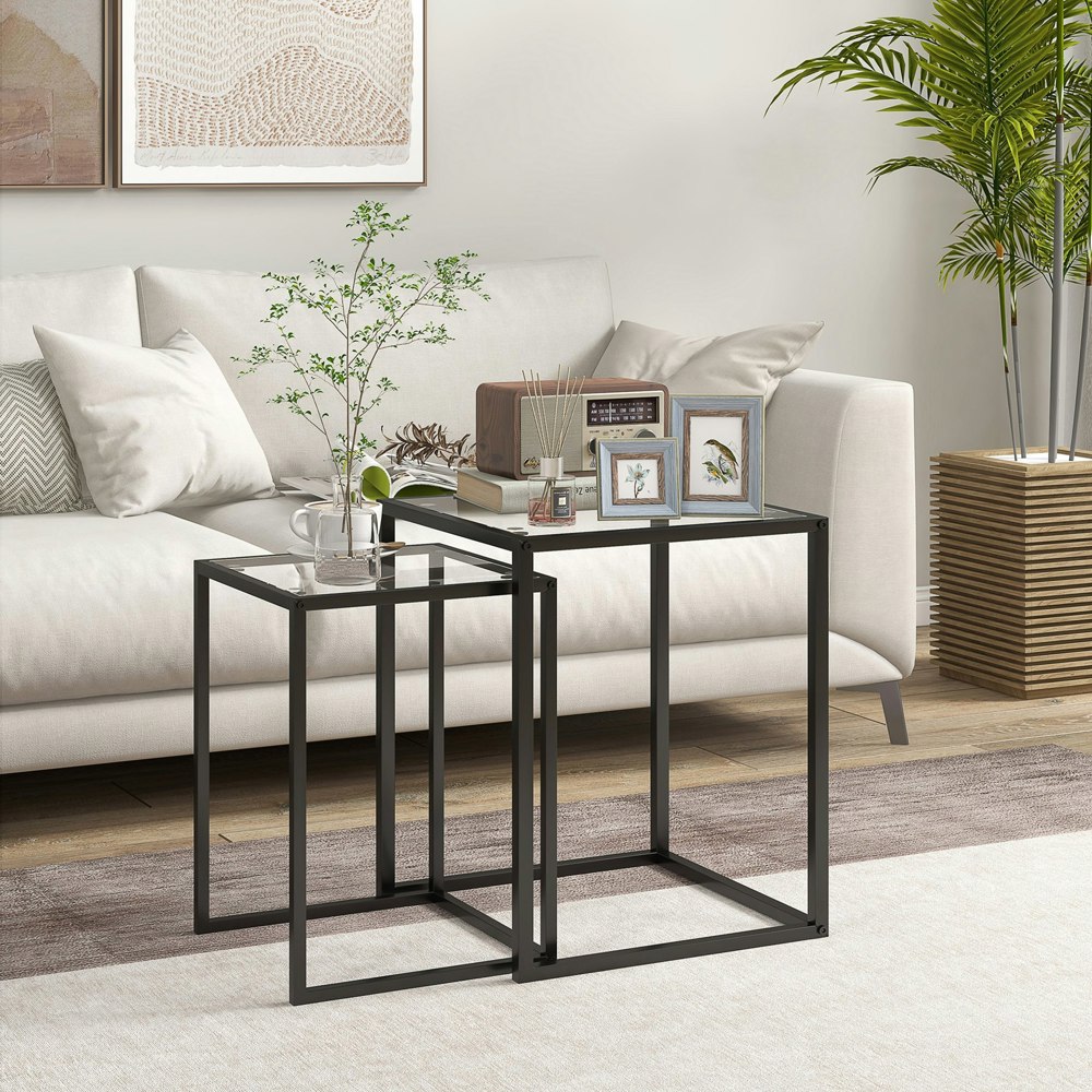 HOMCOM Nesting Tables Set of 2, End Table with | Rackhams