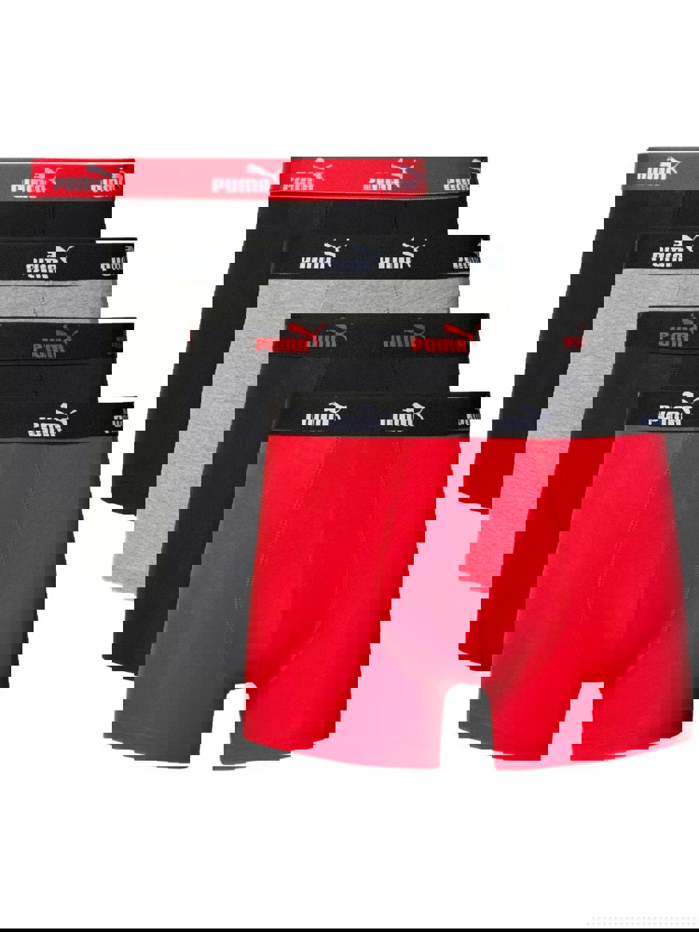 Puma 4-Pack No.1 Logo Boxer Briefs, Red/Grey/Black