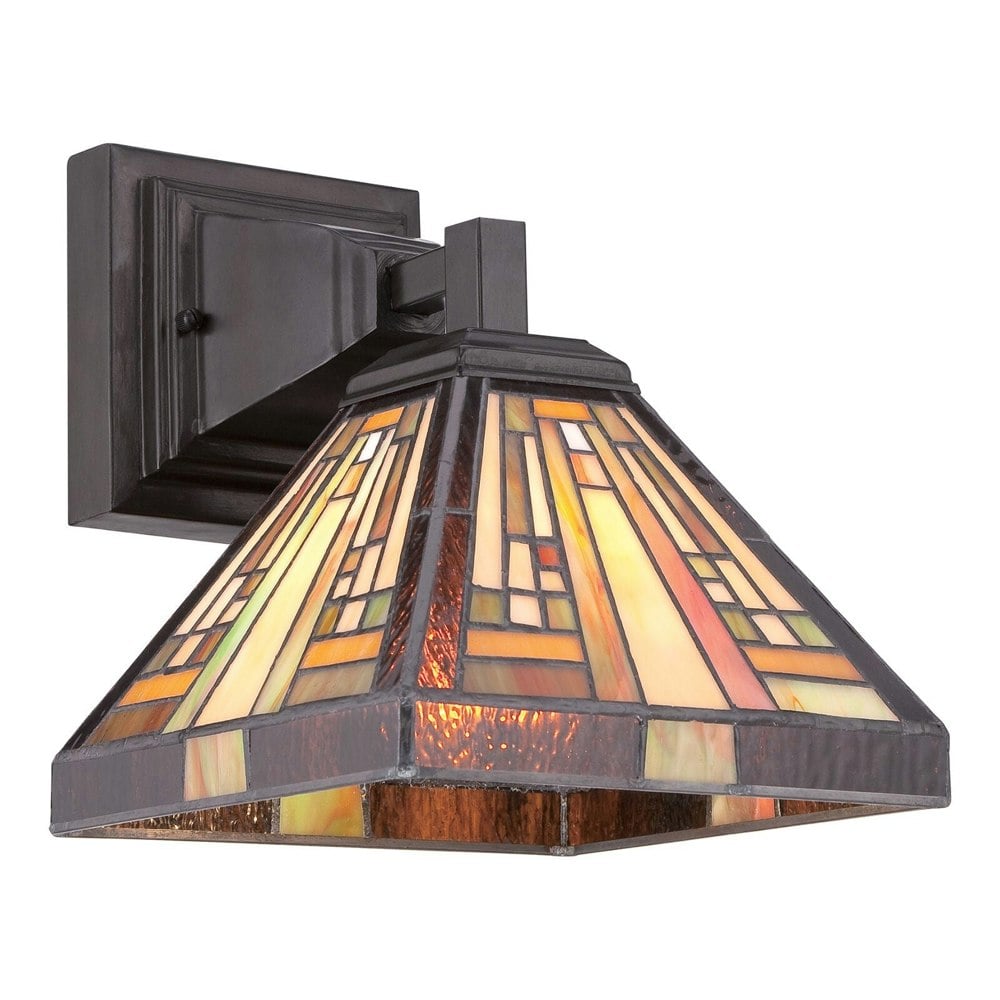 Wall Light Squared Tiffany Style Coloured Glass Vintage Bronze LED E27 100W Loops