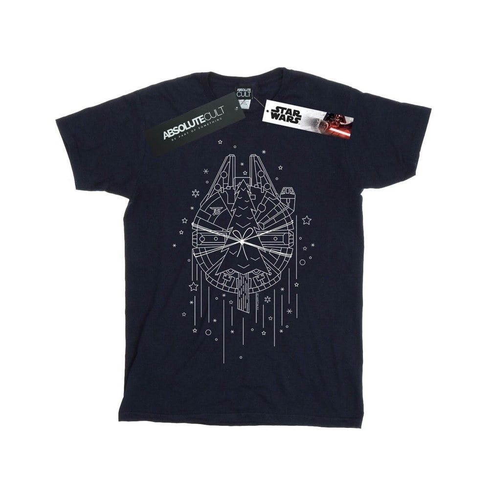 Star Wars Mens Millennium Falcon Christmas Tree Delivery T-Shirt - Navy Blue
