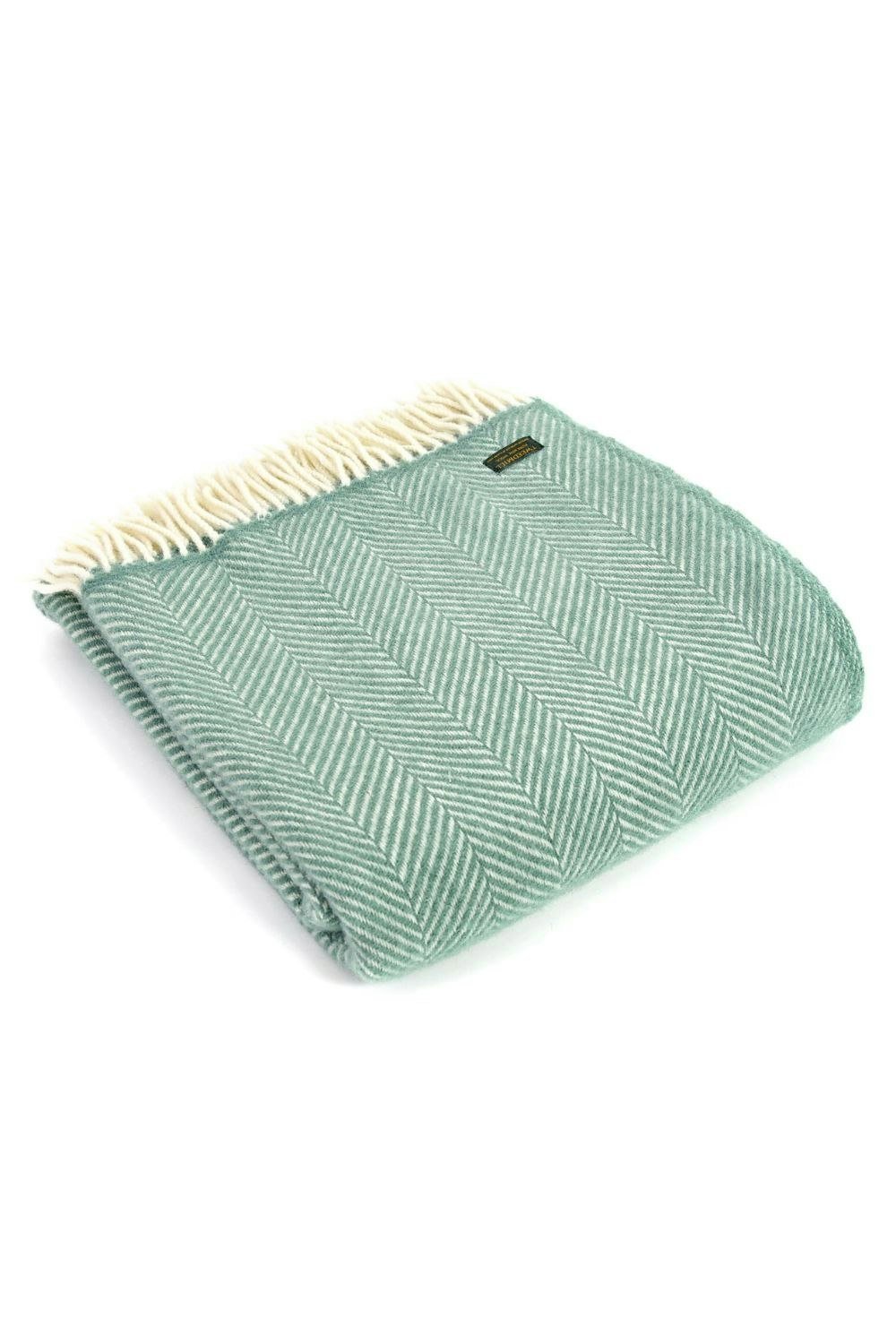 HomeSpace Direct Fishbone Sea Green Wool Throw