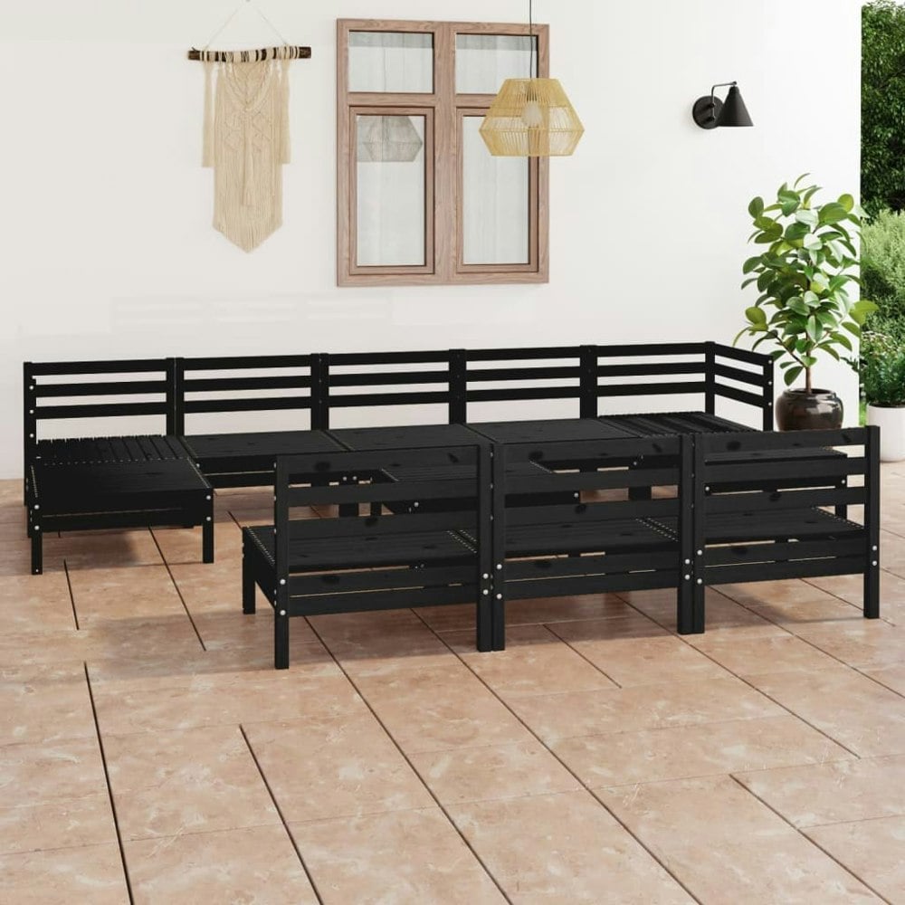 Berkfield 11 Piece Garden Lounge Set Black Solid Wood Pine
