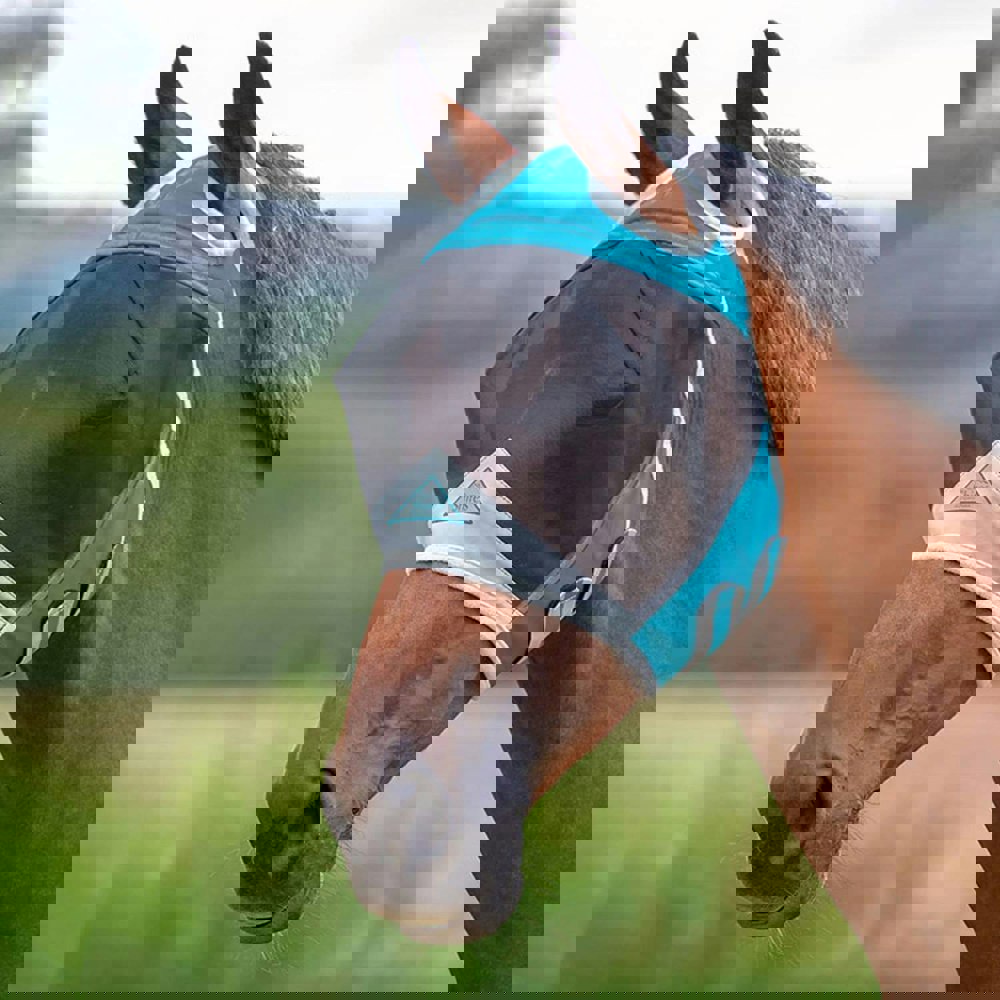 Shires Fine Mesh Ear Holes Horse Fly Mask - Teal