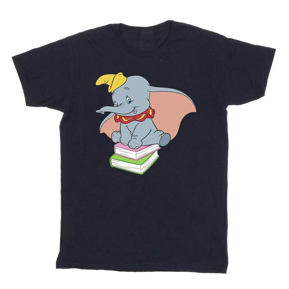 Disney Girls Dumbo Sitting On Books Cotton T-Shirt - Navy Blue