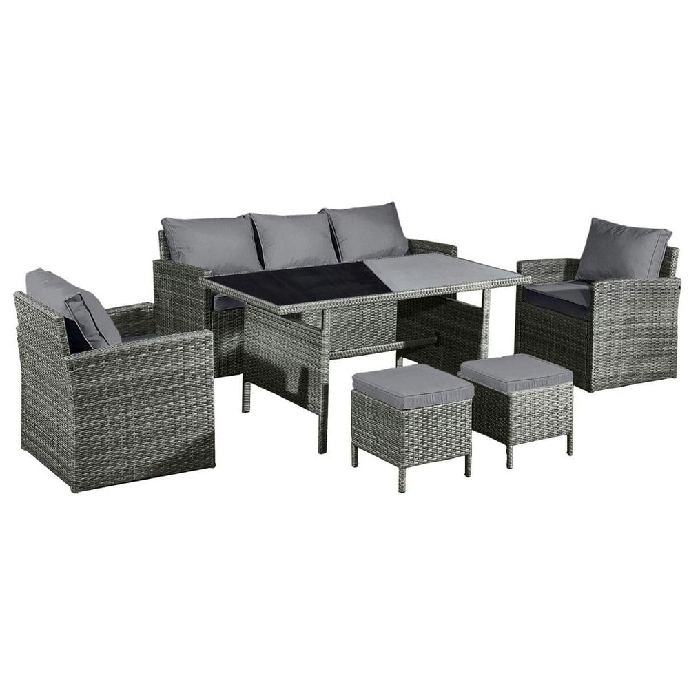 Oseasons Fiji Rattan 7 Seat Lounge Dining Set in Pewter Grey