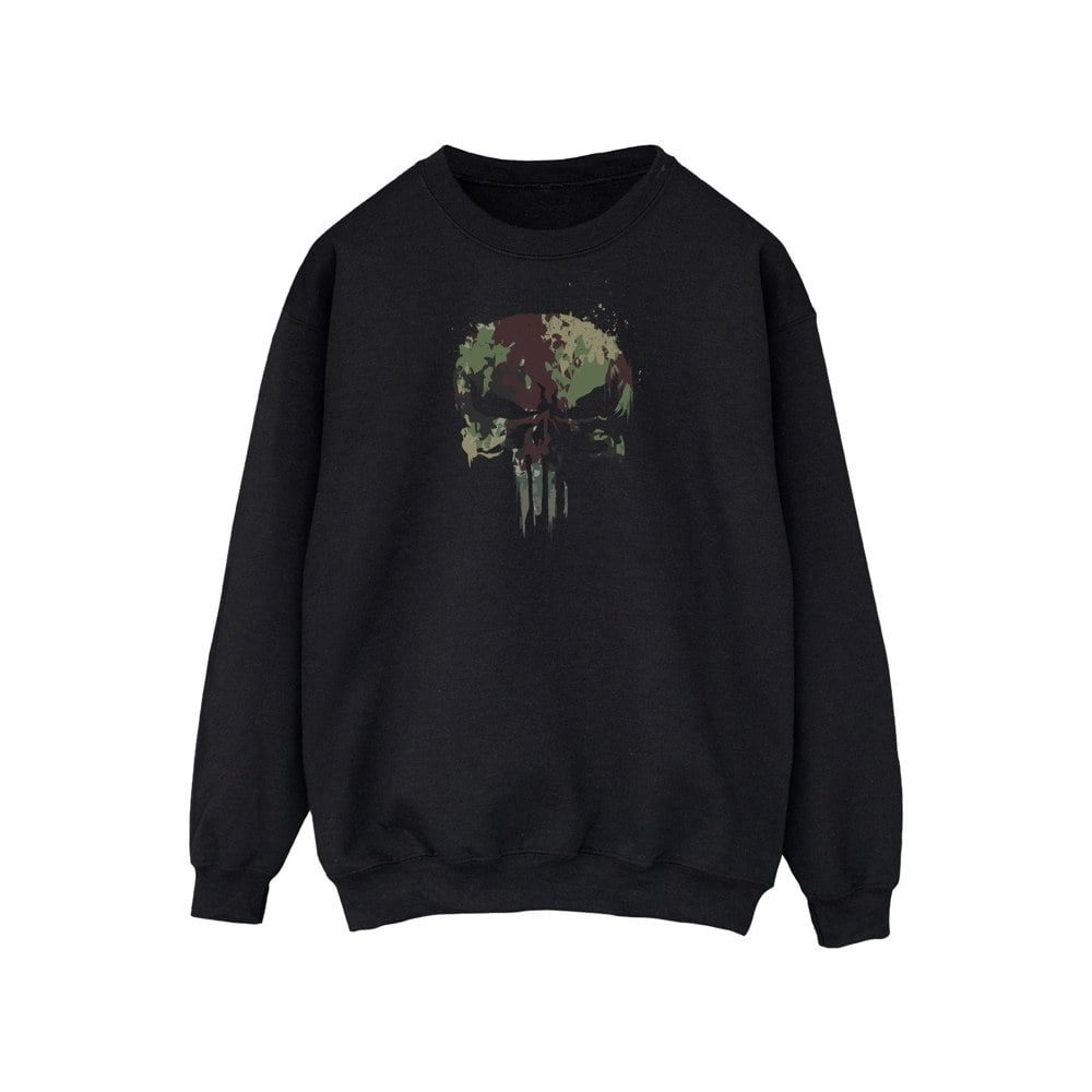Marvel Mens The Punisher TV Series Camo Skull Sweatshirt - Black