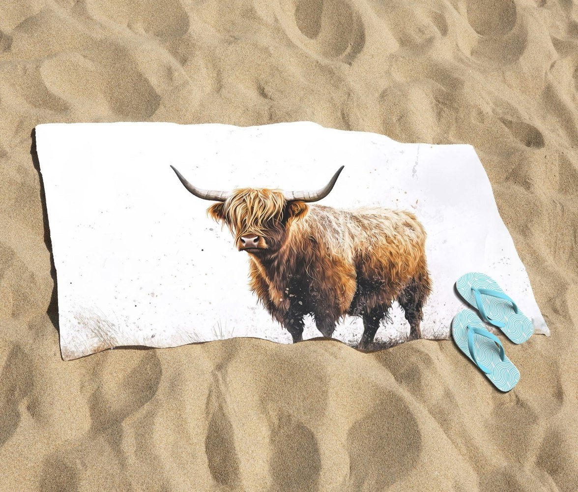 Warren Reed Highland Cow Watercolour Beach Towel