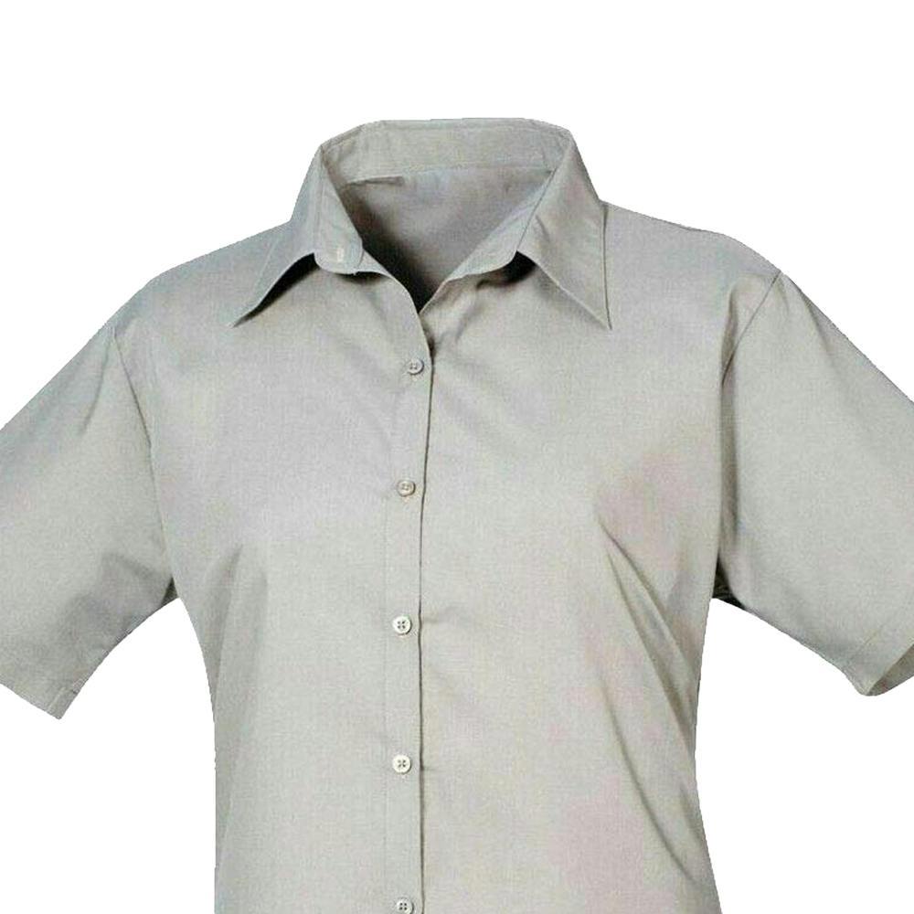 Premier Womens/Ladies Poplin Short-Sleeved Blouse - Silver
