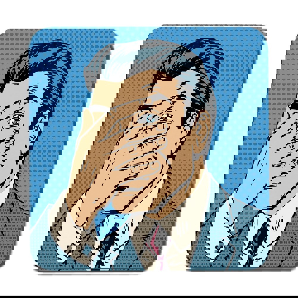 Benjamin Tate Design The confused man hide and seek game pop art comics retro style Halftone (Coaster)