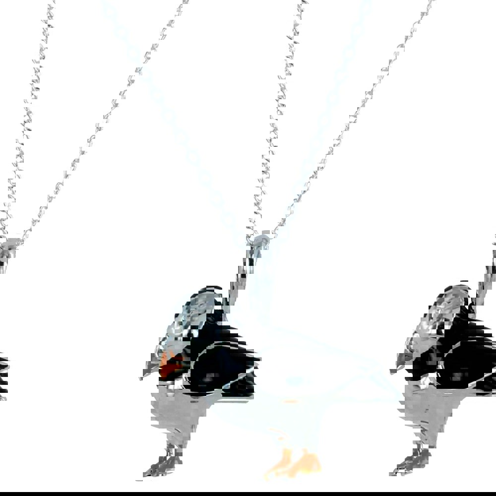 Sterling Silver and Enamel Puffin Necklace - Reeves & Reeves