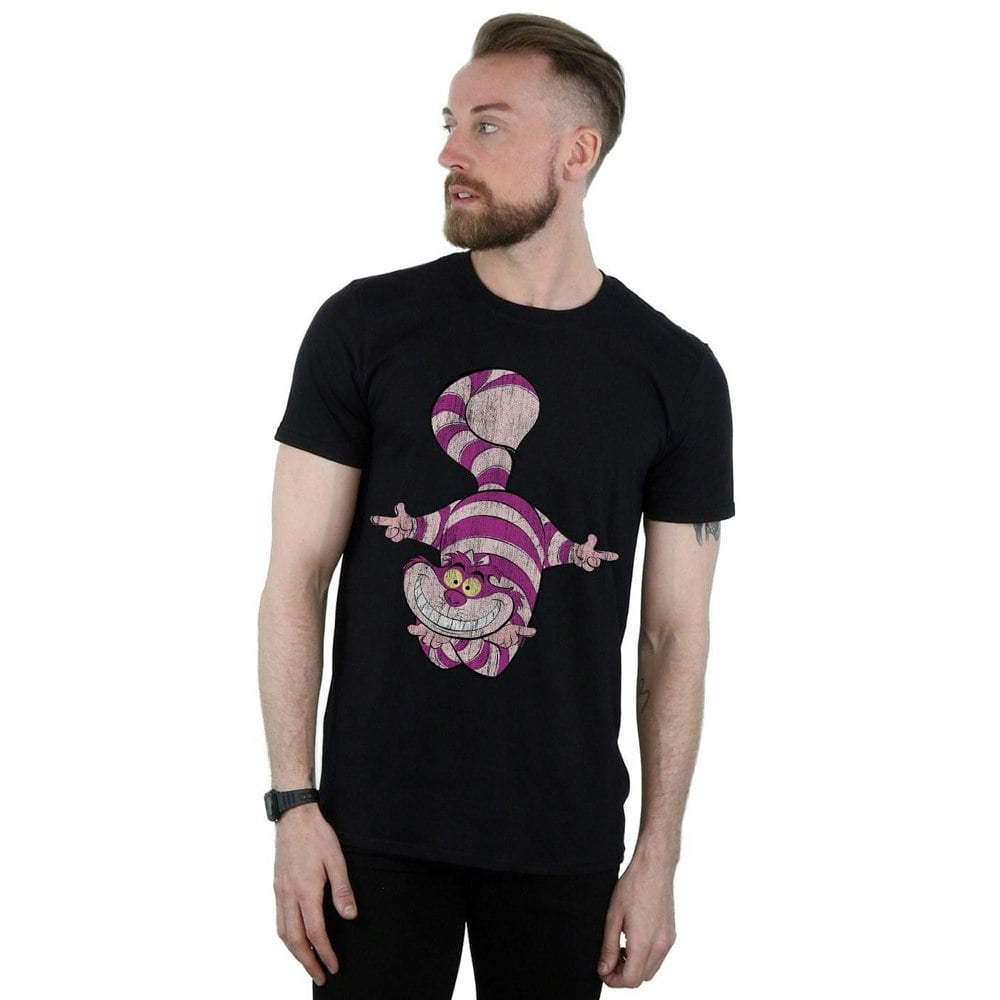 Disney Mens Alice In Wonderland Cheshire Cat Upside Down T-Shirt - Black