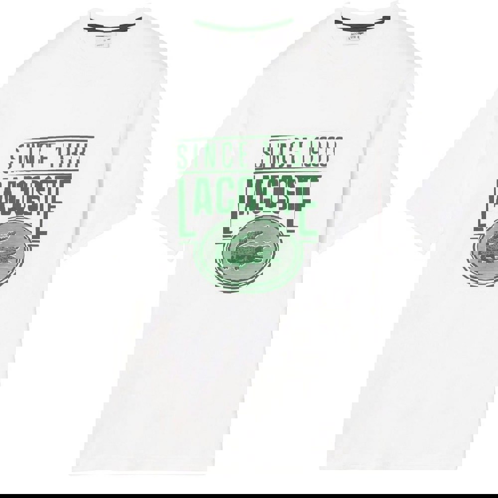 Lacoste Mens Printed Heavy Cotton Loose Fit T-Shirt - White