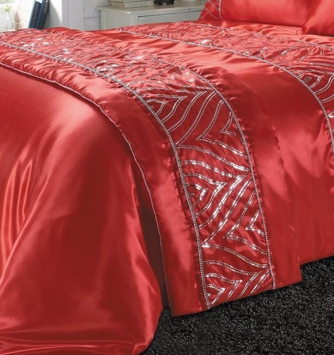 HomeSpace Direct Shimmer Bed Runner Sequin Embellished Bedding Red