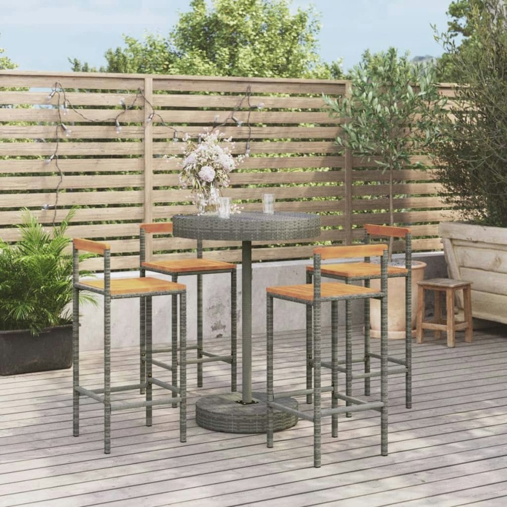 Berkfield 5 Piece Garden Bar Set Grey Poly Rattan&Solid Wood Acacia