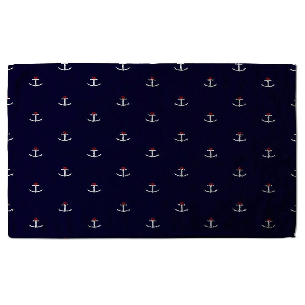 Benjamin Tate Design White & Red Anchors on Navy (Bath Towel)