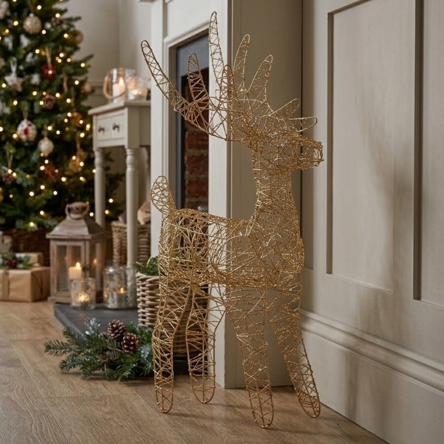 Garden Greatness Gold Weave Metal LED Deer Light Ornament