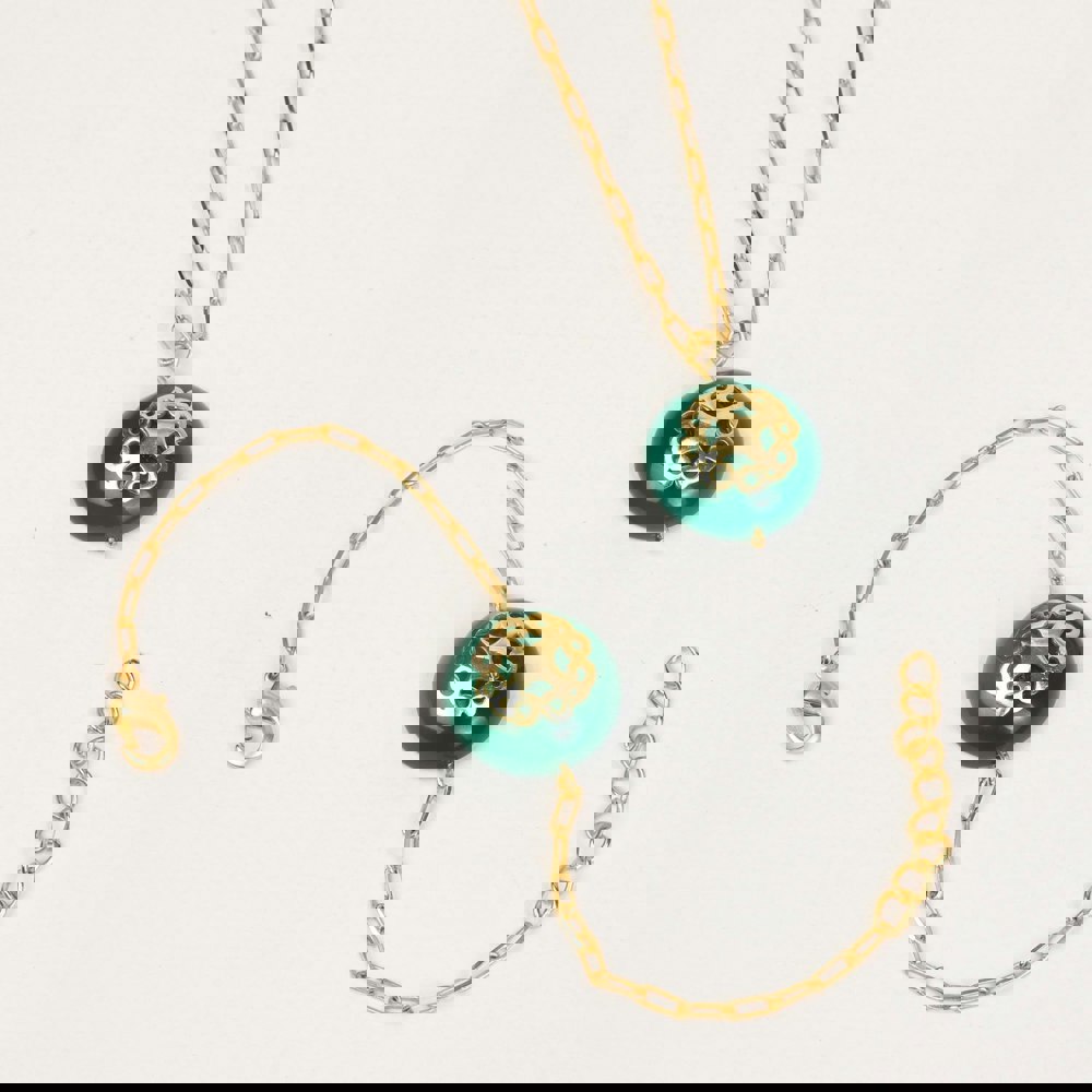 Melange Green Onyx Necklace Bracelet Combo - Lila Rasa