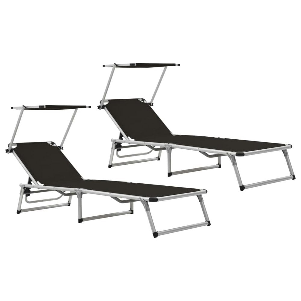 Berkfield Folding Sun Loungers with Roof 2 pcs Aluminium&Textilene Black