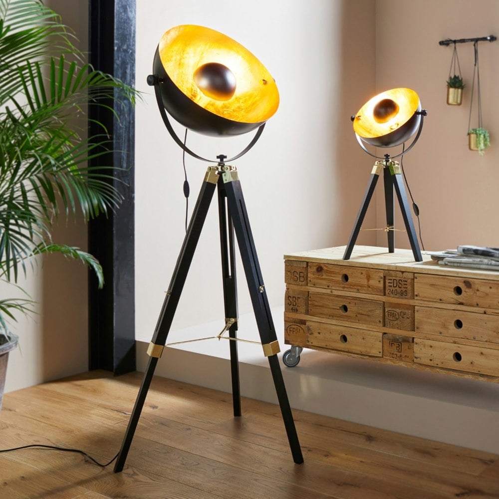 EGLO Covaleda Black And Gold Tripod Floor Lamp