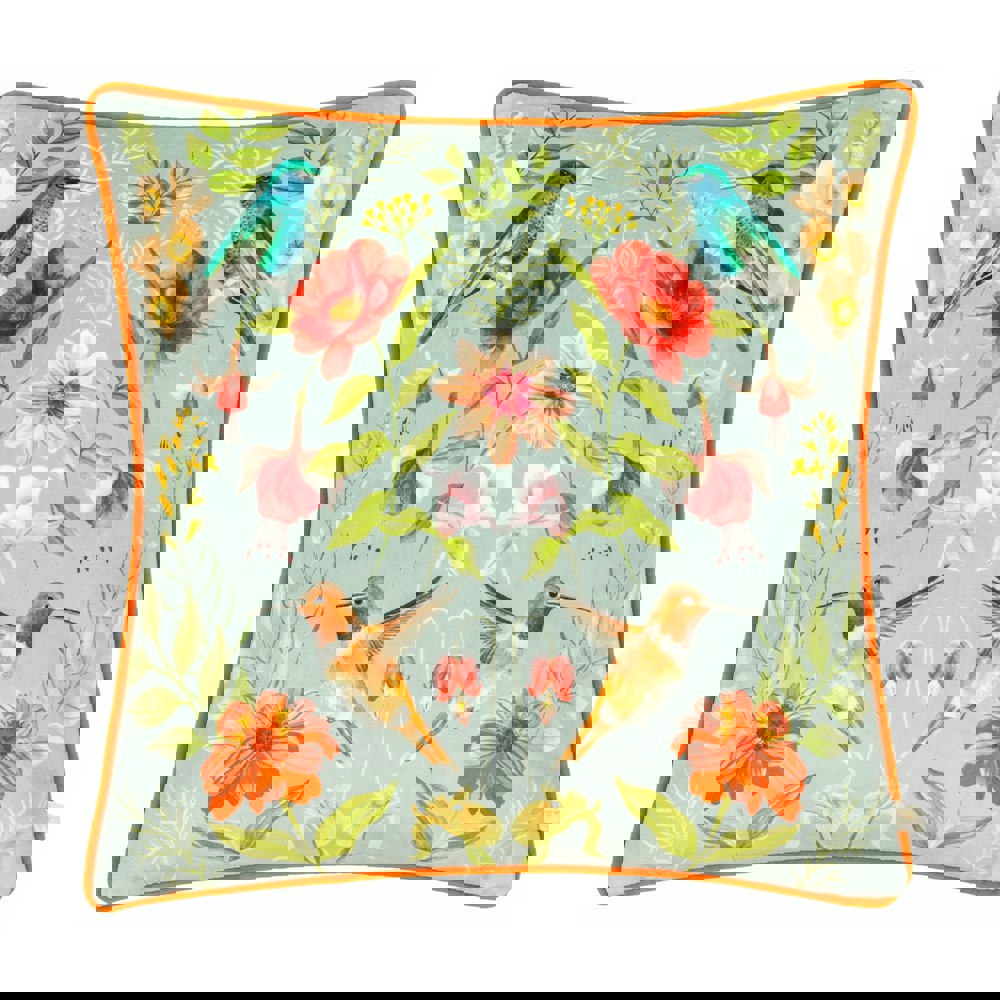 Wylder Nectar Contrast Piping Velvet Blossom Cushion Cover - White/Orange