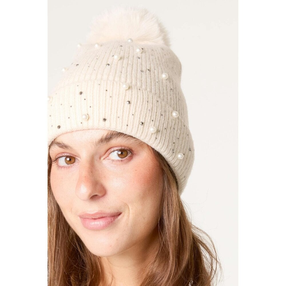 Blue Vanilla Rhinestone Pearl Beanie