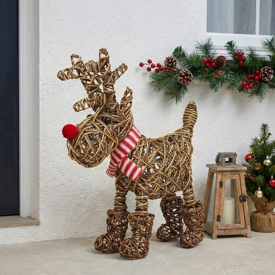 Garden Greatness Light Up Rattan Reindeer In Boots Statement Light
