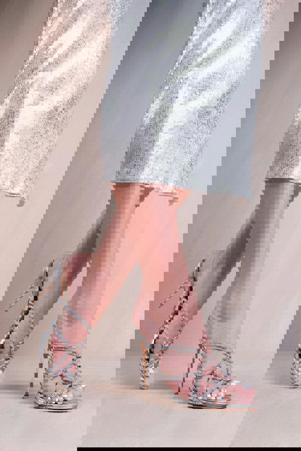 Where's That From Mercury High Heels With Crystal Embellished in Silver Faux Leather