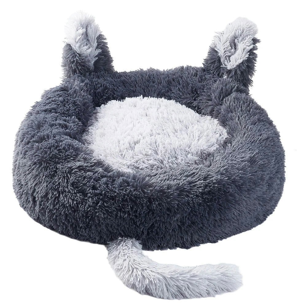 Round Plush Pet Dog Cat Calming Bed with Cute Ears Living and Home