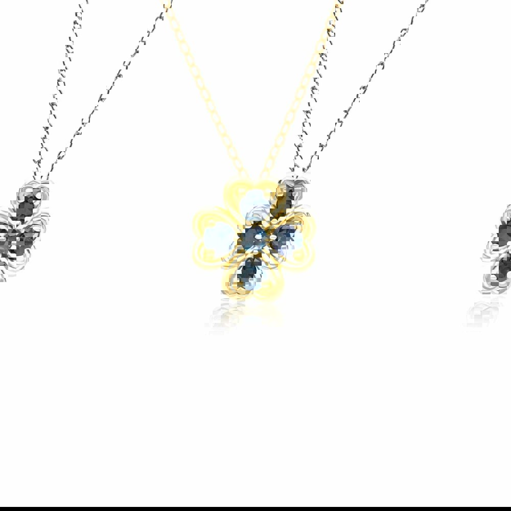 135P2127039 Gardenia Round Sapphire Clover Pendant Necklace in 9ct Yellow Gold Front