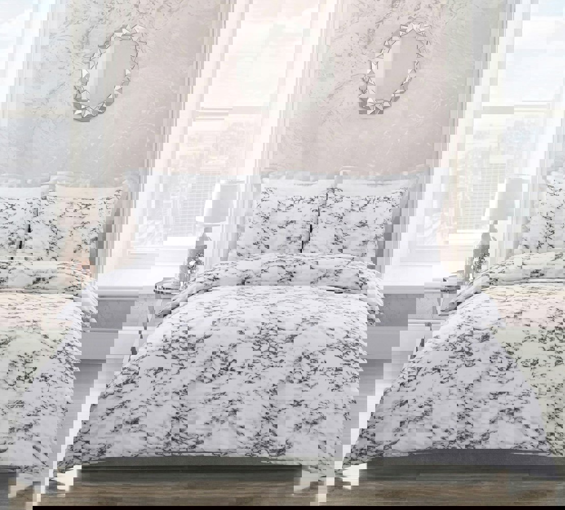 Velosso Marble Printed Cotton Blend Duvet Cover and Pillowcase Set