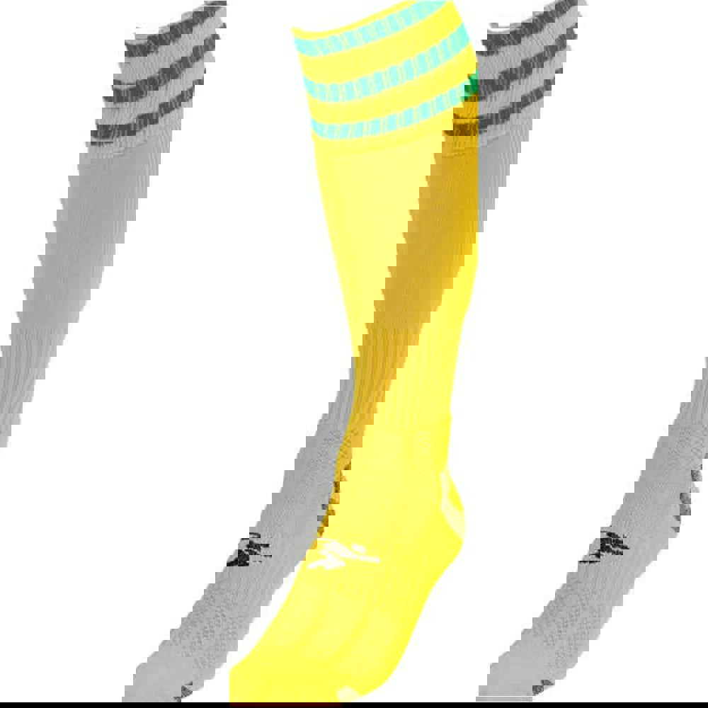 JUNIOR Size 12-2 Pro 3 Stripe Football Socks - YELLOW/GREEN - Contoured Ankle