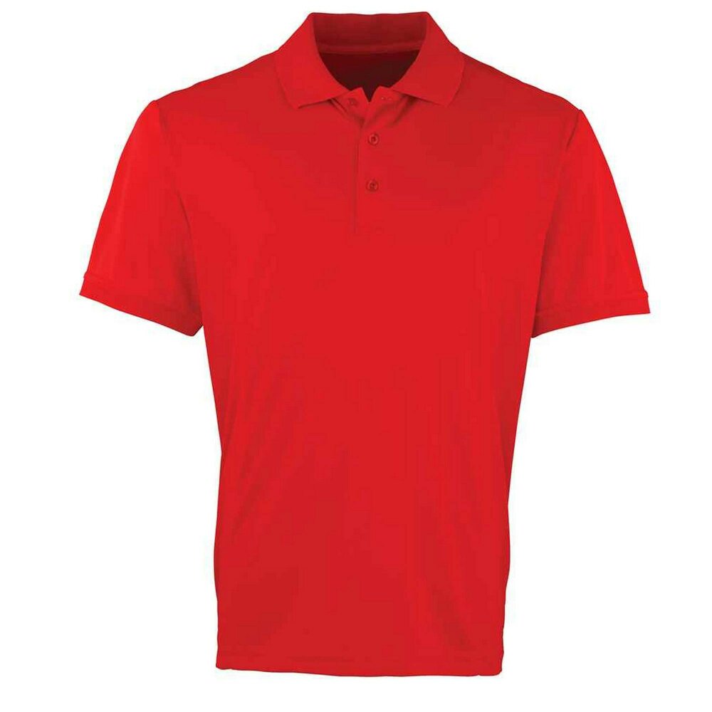 Premier Mens Coolchecker Pique Polo Shirt - Red - Red - 100% Polyester