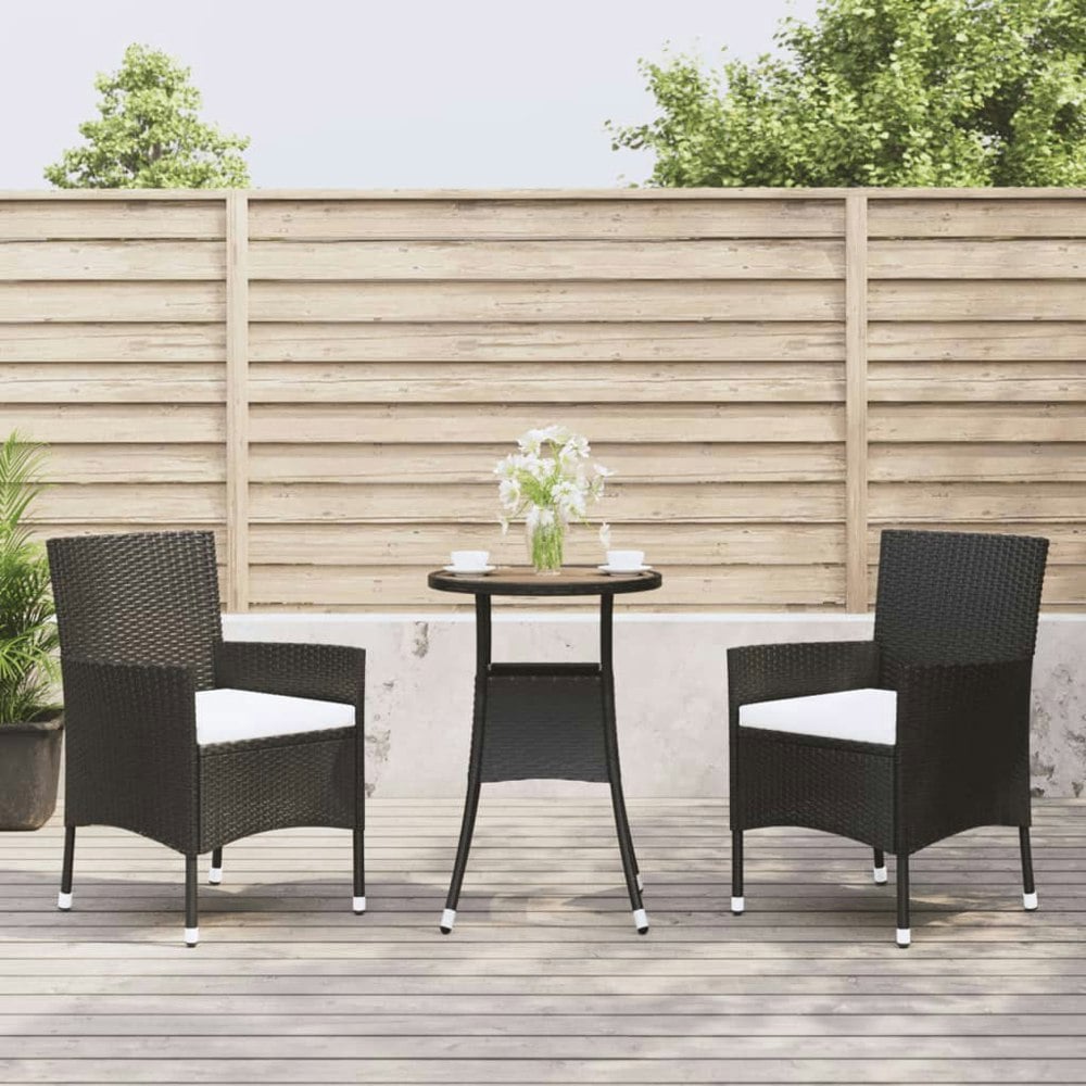 Berkfield 3 Piece Garden Bistro Set with Cushions Black Poly Rattan