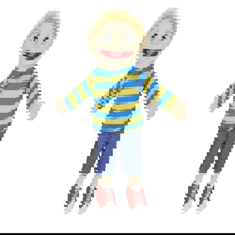 The Puppet Company People Puppet Buddies: Medium Boy (Blue/Yellow Top)