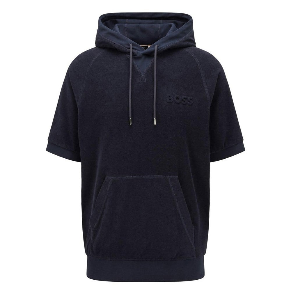 Boss Mens Sealy 09 Hooded Short-Sleeved Sweatshirt - Dark Blue