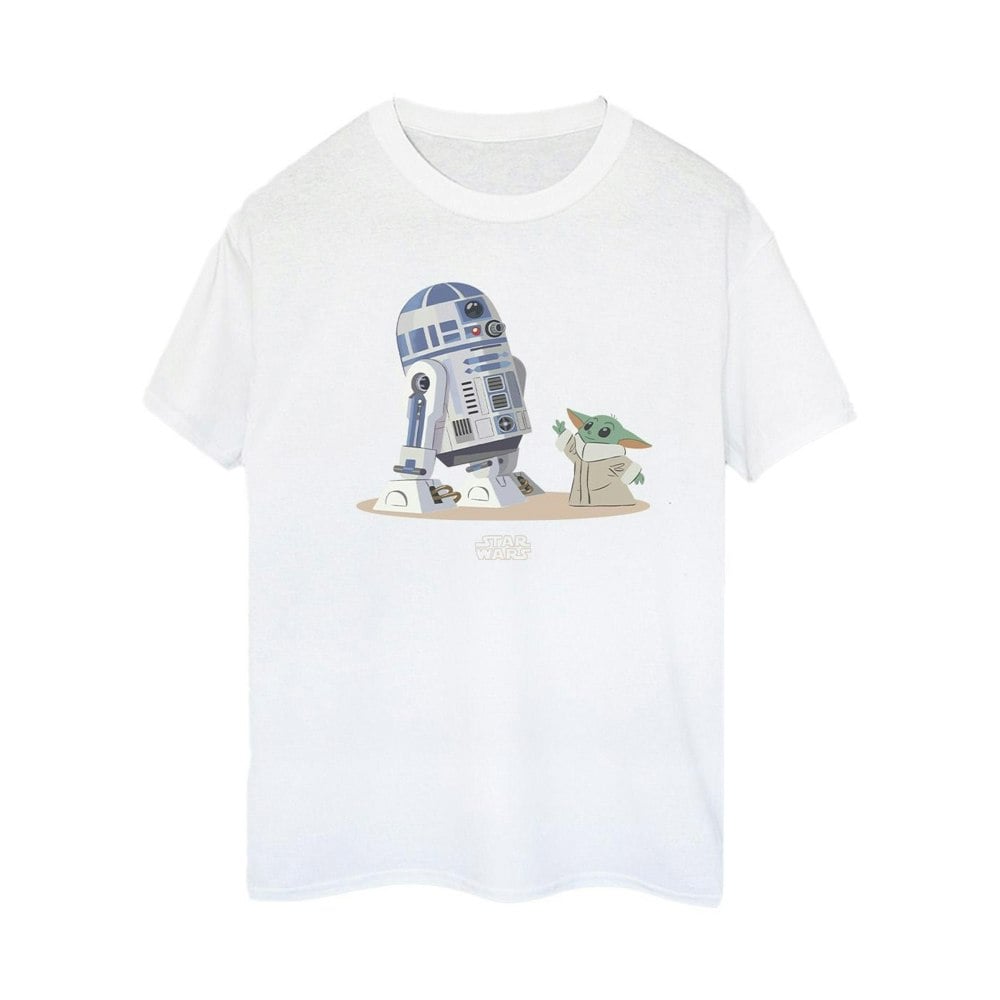 Star Wars Womens/Ladies The Mandalorian R2D2 And Grogu Cotton Boyfriend T-Shirt - White