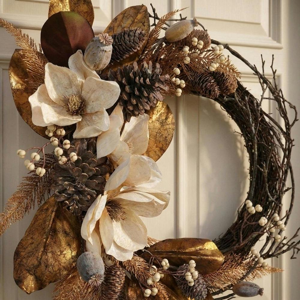Garden Greatness Magnolia Pinecone Rustic Semi Door Wreath