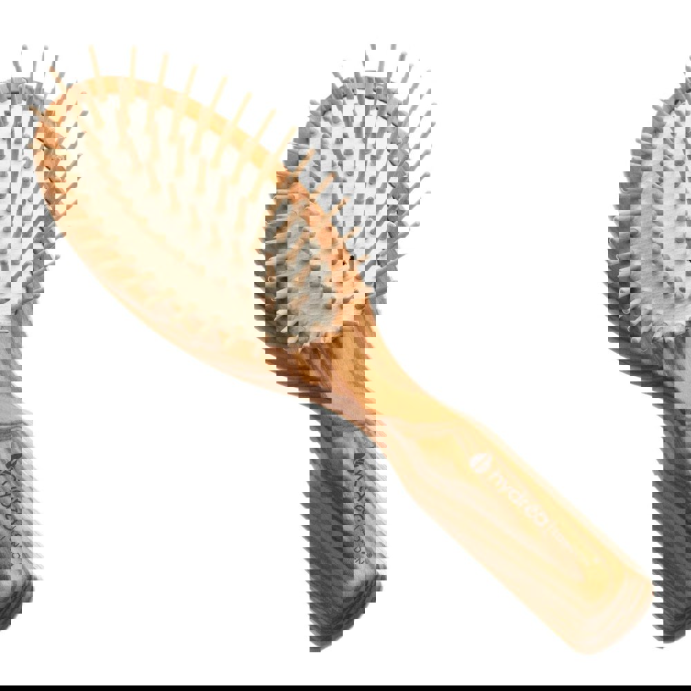 Hydréa London Premium Olive Wood Travel Hair Brush with No-Pull Cushion - Detangle & Anti-Static