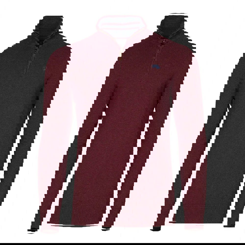 Raging Bull Mens Classic Knitted Cashmere Blend Quarter Zip Jumper - Burgundy